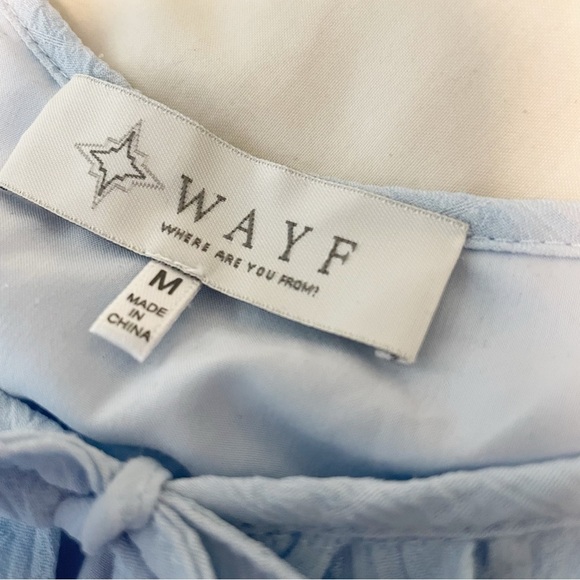 New Wayf Nordstrom Pastel Blue Crepe Blouson Sleeve Bubble Hem Cropped Blouse M - Picture 6 of 8